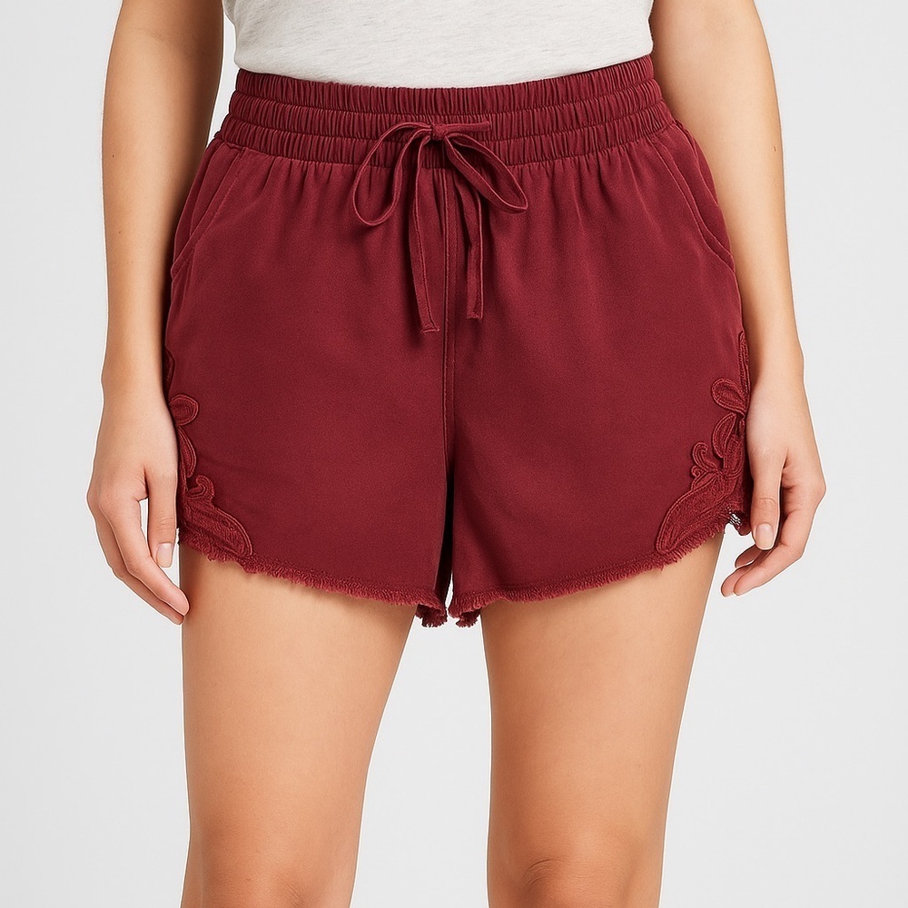 Knox Rose Burgundy High Waist Paperbag Shorts L - Picture 9 of 9